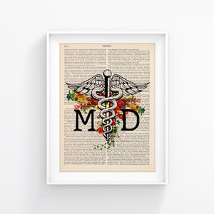 MD Doktor Caduceus Illustration, Medizinisches Symbol,Medizinische Fakultät, Medizinstudierender, MD Graduation Vintage Buchdruck, Doktor Geschenk 161