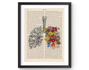 Vintage Book Print Art Wall decor Art Page Decorative Art Book Page Retro Poster Vintage Illustration Gift Poster Flower Lungs 011