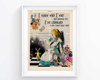 Vintage Illustration Print Decorative Art Book Page Upcycled Page Print - Alice in Wonderland Change - Retro Poster Vintage Book print 090