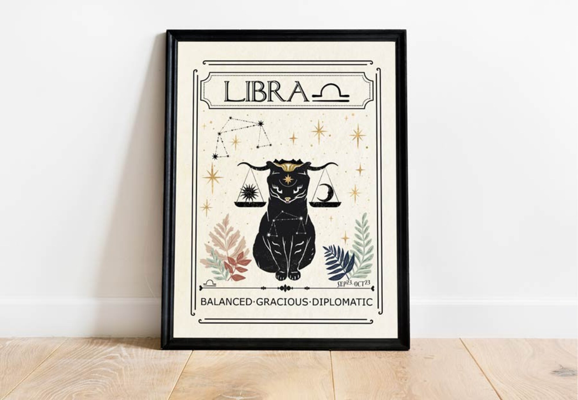 Zodiac Libra Print, Astrology, Star Sign, Boho Decor, Celestial Print, Mystical Art