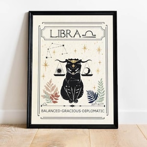 Stampa zodiacale Bilancia, Astrologia, Segno zodiacale, Arredamento Boho, Stampa celeste, Regalo per un amico, Compleanno, Arte mistica, Arredamento neutro, Carta dei Tarocchi