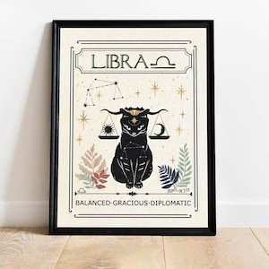 Zodiac Libra Print, Astrology, Star Sign, Boho Decor, Celestial Print, Gift for friend, Birthday, Mystical Art, Neutral Decor, Tarot Card