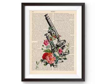Vintage Microscope Print, Lab Assistant, Laboratory equipment, Doctor Office Decor, Microscope Poster, Science, Research, Retro Art