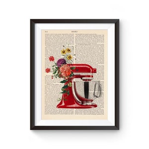 Kitchen Dough Mixer, Red Kitchen Wall Print, Kitchen Decor, Kitchen Decorative Art, Kitchen illustration, Chef Gift Idea, Kitchen Robot