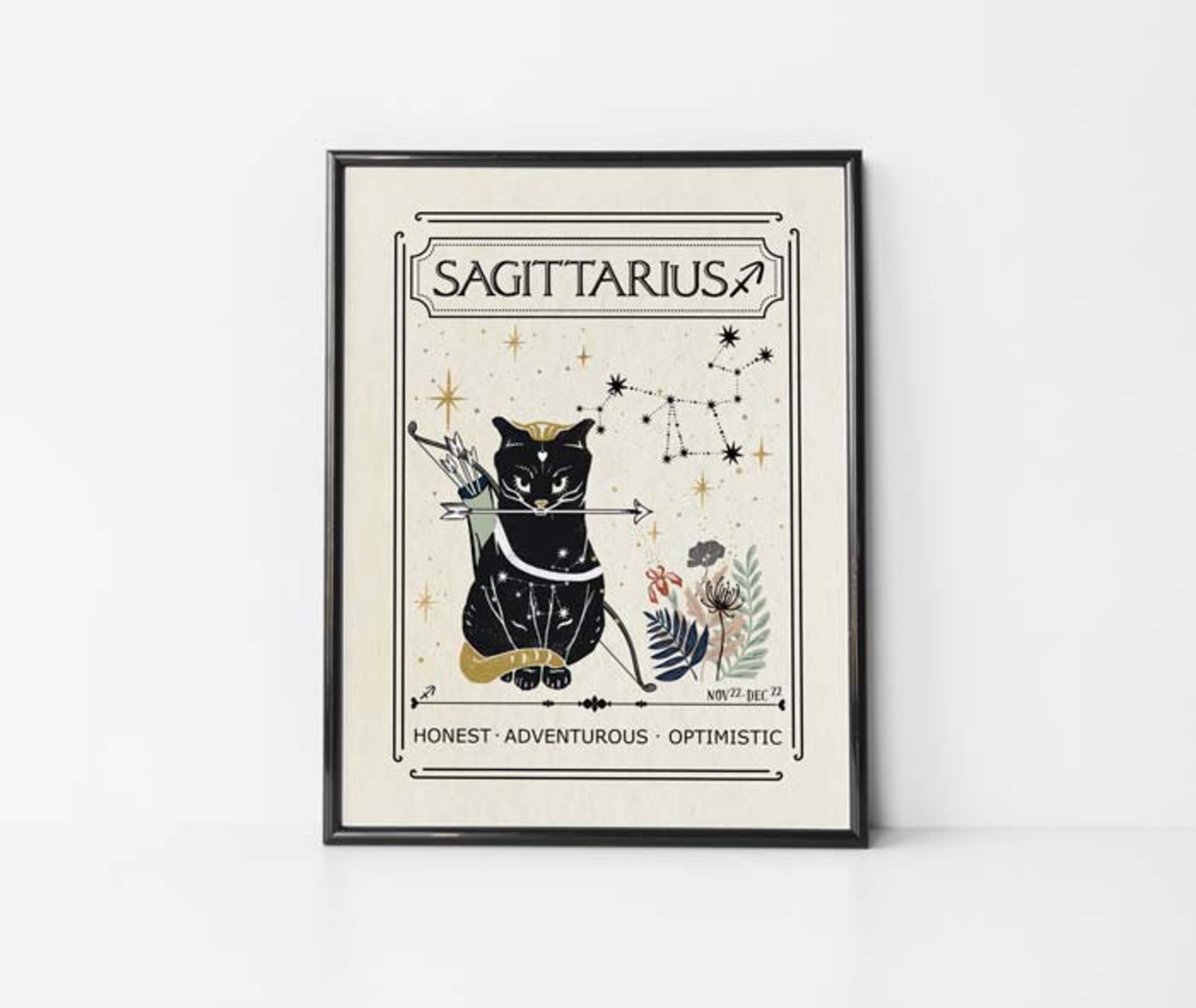 Zodiac Sagittarius Cat Print, Celestial Print, Mystical Art, Tarot Card, Astrology Art, Star Sign, Boho Decor