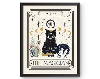 La impresión de cartas del tarot del mago, impresión de arte místico, decoración neutra, carteles de astrología, impresiones de paredes celestiales, decoración de paredes de taro, arte boho