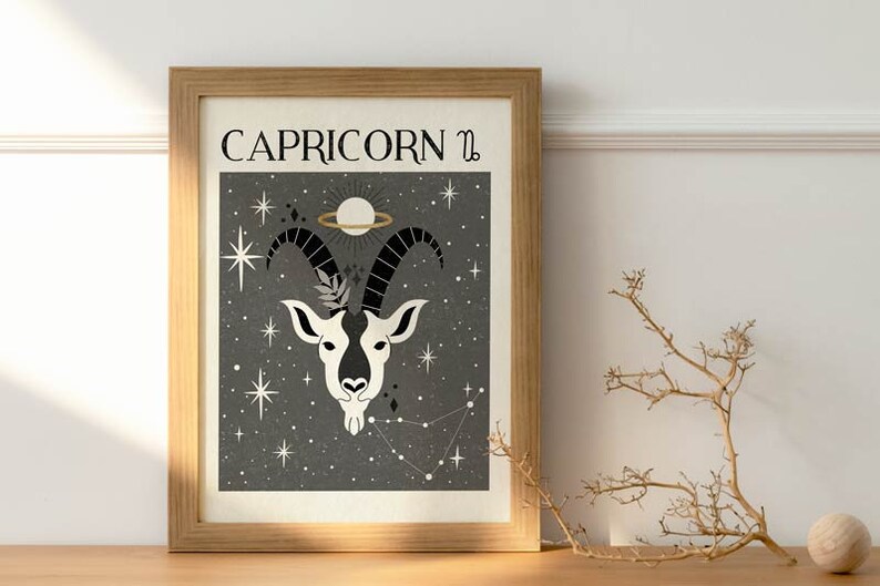 Zodiac Capricorn Print, Mystical Art, Tarot Card, Celestial Print, Gift for friend, Birthday Gift, Astrology Art, Star Sign, Boho Decor image 6