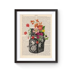 Vintage Kodak Camera print, Vintage Flowers, Wall Print, Retro Camera Print, Decorative Art, Photographer Gift