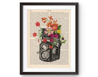 Vintage Kodak Camera print, Vintage Flowers, Wall Print, Retro Camera Print, Decorative Art, Photographer Gift