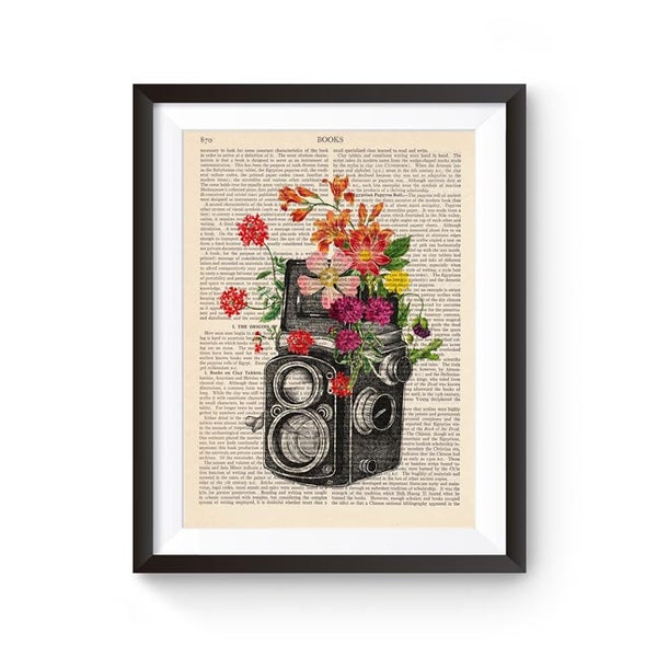 Vintage Kodak Camera print, Vintage Bloemen, Muur Print, Retro Camera Print, Decoratieve Kunst, Fotograaf Cadeau