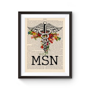 Master of Science in Nursing, MSN Nurse Graduation Gift Caduceus Medical Symbol Print Decorative Art Page Retro Poster Illustration Gift 171