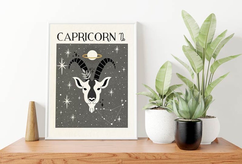 Zodiac Capricorn Print, Mystical Art, Tarot Card, Celestial Print, Gift for friend, Birthday Gift, Astrology Art, Star Sign, Boho Decor image 3