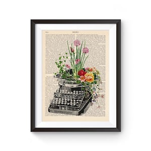 Skrivmaskin Vintage affisch Vintage illustration / Blommor / Väggdekor Dekorativ konst Boksida Retro affisch Vintage boktryck 125