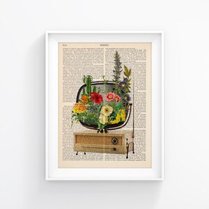 Vintage TV Set with flowers Wall Print, Vintage Illustration Decorative Art upcycled Page decor, Retro Print, Poster Book print 164