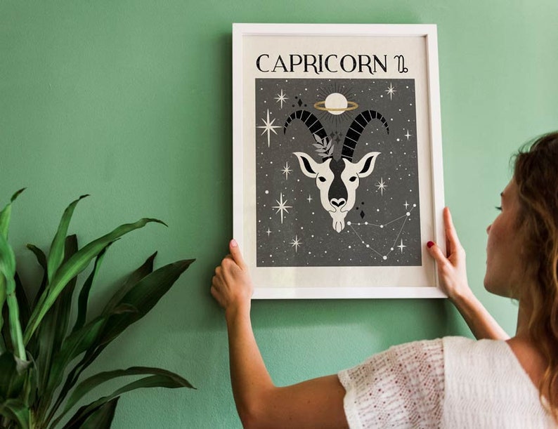 Zodiac Capricorn Print, Mystical Art, Tarot Card, Celestial Print, Gift for friend, Birthday Gift, Astrology Art, Star Sign, Boho Decor image 8