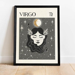 Sternzeichen Jungfrau Print, Mystische Kunst, Neutral Dekor, Tarot Karte, Astrologie, Sternzeichen, Boho Decor, Celestial Print, Geschenk für Freund, Geburtstag