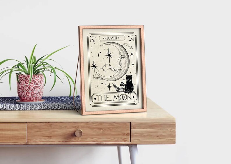 The Moon Tarot Card Print, Celestial Home Decor, Mystical Wall Art, Neutral Decor, Astrology Posters, Tarot Card, Celestial Print image 8