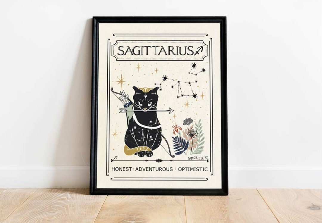 Zodiac Sagittarius Cat Print, Celestial Print, Gift for Friend