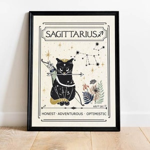 Zodiac Sagittarius Cat Print, Celestial Print, Gift for friend, Birthday, Mystical Art, Tarot Card, Astrology Art, Star Sign, Boho Decor