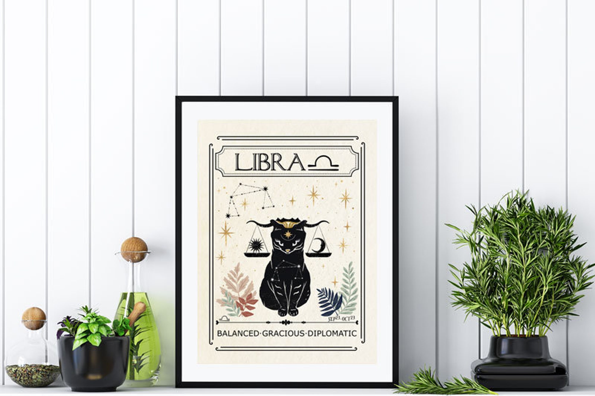 Zodiac Libra Print, Astrology, Star Sign, Boho Decor, Celestial Print, Mystical Art