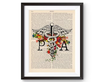 Physician Assistant Caduceus Medical Symbol Vintage Book Print Decorative Art Page Retro Poster Illustration Gift 153