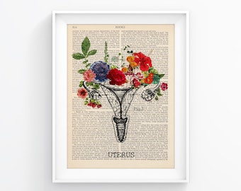 Uterus Print, Female Reproductive System, Pregnancy Gift, Uterus Anatomy Art, Medical Print, Pregnancy Gift, Ovaries Art, Vagina, Women Gift