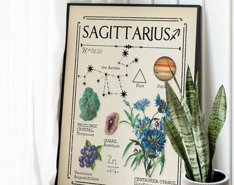 Zodiac Sagittarius Print, Tarot Card, Astrology Art, Star Sign, Boho Decor, Celestial Print, Gift for friend, Birthday Idea, Mystical Art