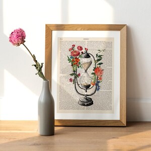 Hourglass Print, Vintage Flowers, Sand Clock, Sand Hourglass, Antique Hourglass image 2