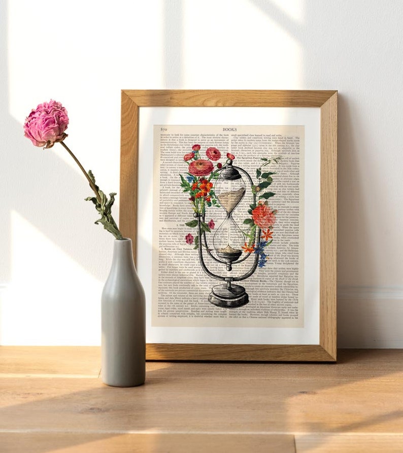 Hourglass Print, Vintage Flowers, Sand Clock, Sand Hourglass, Antique Hourglass image 2