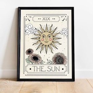 Stampa della carta dei tarocchi del sole, poster di astrologia, carta dei tarocchi, arte boho, stampe murali celestiali, stampa artistica mistica, arredamento neutro