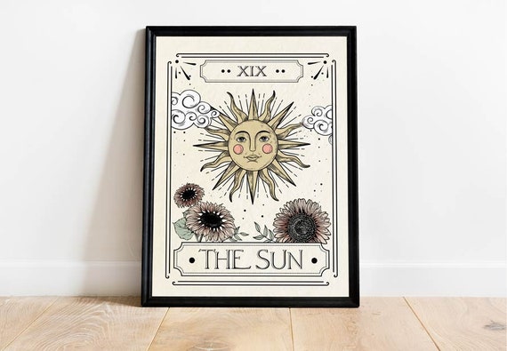 The Sun Tarot Card Print, Astrology Posters, Tarot Card, Boho Art, Celestial Wall Prints, Mystical Art Print, Neutral Decor