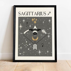 Impression chat du zodiaque Sagittaire, impression céleste, cadeau pour un ami, anniversaire, art mystique, carte de tarot, art astrologique, signe astrologique, déco bohème