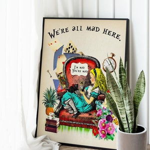 Alice In Wonderland Illustration, Impossible quote print, Alice In Wonderland Print, Alice Cheshire Cat, Nursery Art print