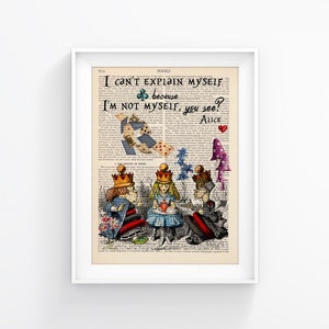 Alice In Wonderland, Wall decor, Decorative Art Book Page, Upcycled Page Print, Vintage Illustration, Alice Print, Vintage Book print
