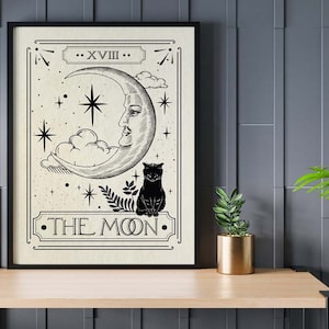 Stampa della carta dei tarocchi della luna, arredamento celeste per la casa, arte murale mistica, arredamento neutro, poster di astrologia, carta dei tarocchi, stampa celeste