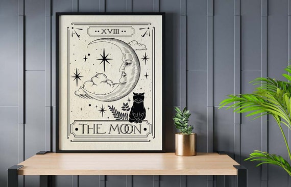The Moon Tarot Card Print, Celestial Home Decor, Mystical Wall Art, Neutral Decor, Astrology Posters, Tarot Card, Celestial Print