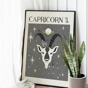 Zodiac Capricorn Print, Mystical Art, Tarot Card, Celestial Print, Gift for friend, Birthday Gift, Astrology Art, Star Sign, Boho Decor image 2