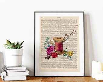 Needle and Thread Spool Print, Sewing Gift, Sewing Print, Seamstress Gift, Craft Room Decor, Sewing Art, Sewing Room Decor, Sewing Wall Art