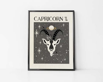 Zodiac Capricorn Print, Mystical Art, Tarot Card, Celestial Print, Gift for friend, Birthday Gift, Astrology Art, Star Sign, Boho Decor