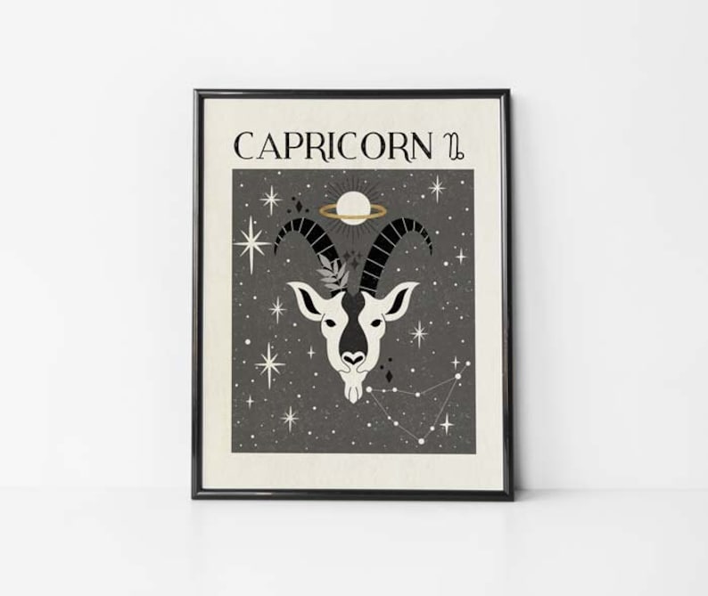 Zodiac Capricorn Print, Mystical Art, Tarot Card, Celestial Print, Gift for friend, Birthday Gift, Astrology Art, Star Sign, Boho Decor image 1