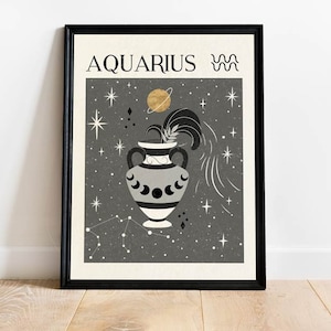 Art astrologique, impression chat zodiaque verseau, cadeau pour ami, anniversaire, carte de tarot, déco neutre bohème, signe astrologique, art mystique céleste