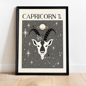 Stampa zodiacale Capricorno, arte mistica, carta dei tarocchi, stampa celeste, regalo per amico, regalo di compleanno, arte astrologica, segno zodiacale, arredamento boho