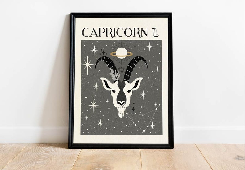 Zodiac Capricorn Print, Mystical Art, Tarot Card, Celestial Print, Gift for friend, Birthday Gift, Astrology Art, Star Sign, Boho Decor image 4