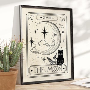 The Moon Tarot Card Print, Celestial Home Decor, Mystical Wall Art, Neutral Decor, Astrology Posters, Tarot Card, Celestial Print image 9