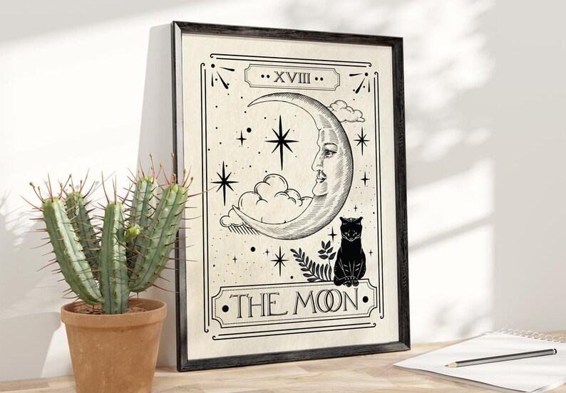 The Moon Tarot Card Print, Celestial Home Decor, Mystical Wall Art, Neutral Decor, Astrology Posters, Tarot Card, Celestial Print image 9