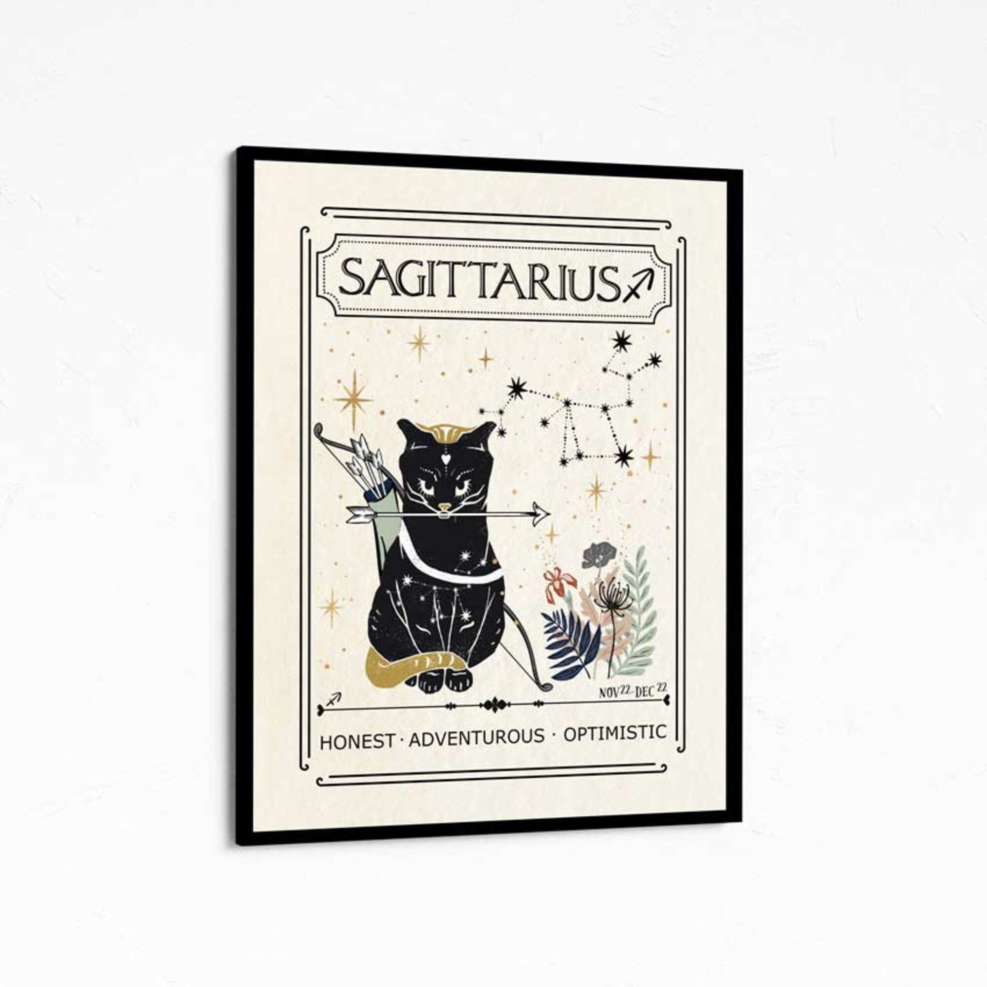 Zodiac Sagittarius Cat Print, Celestial Print, Mystical Art, Tarot Card, Astrology Art, Star Sign, Boho Decor
