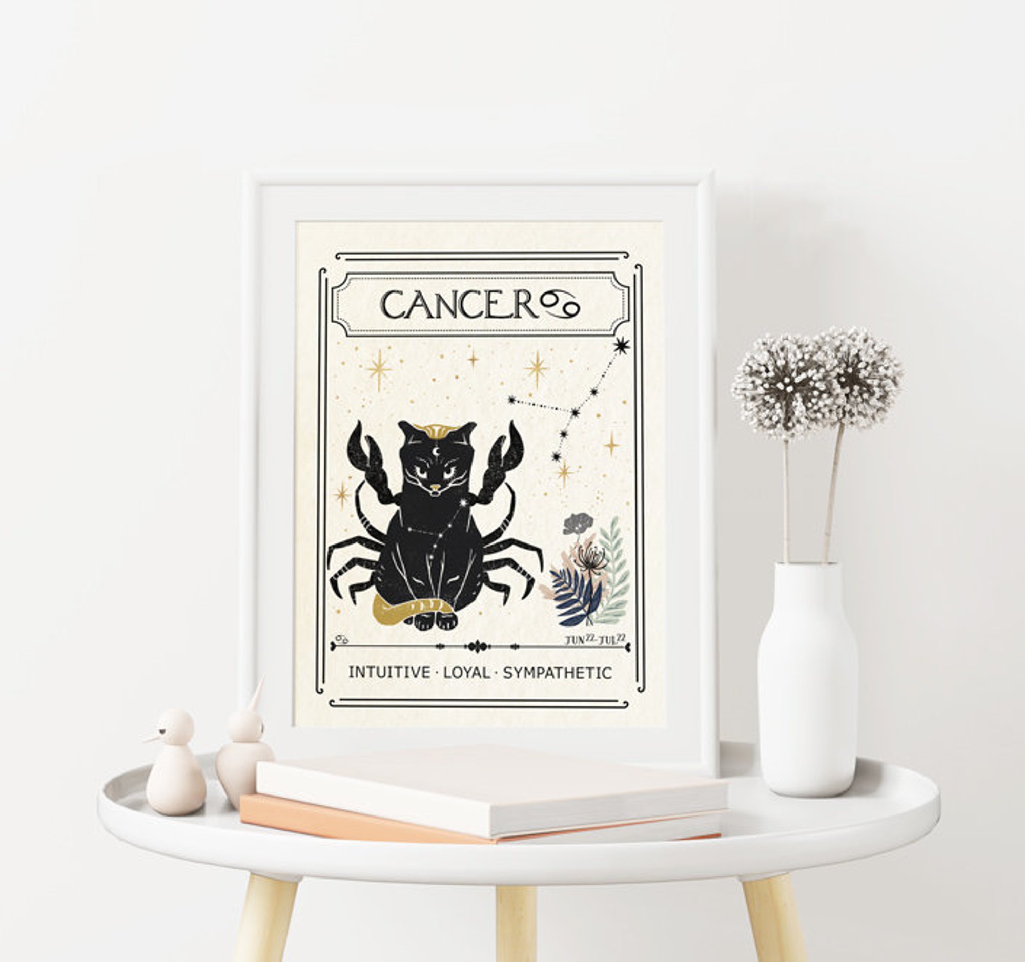 Zodiac Cancer Cat Print, Celestial Print, Mystical Art, Tarot Card, Astrology Art, Star Sign, Boho Decor