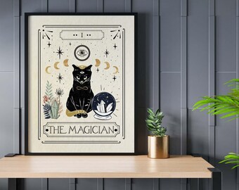 The Magician Black Cat tarot poster | Rolled Poster, Occult Moon Crystal Art