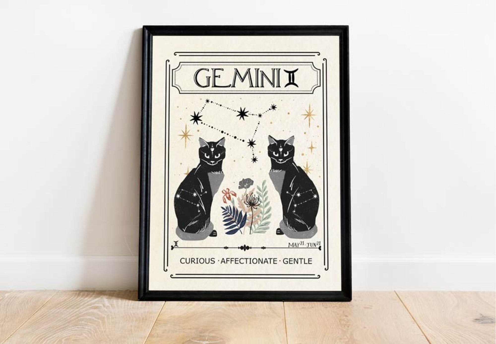 Zodiac Gemini Print, Astrology, Star Sign, Boho Decor, Celestial Print, Mystical Art