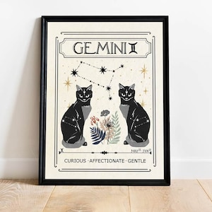 Zodiac Gemini Print, Gift for friend, Birthday, Astrology, Star Sign, Boho Decor, Celestial Print, Mystical Art, Neutral Decor, Tarot Card